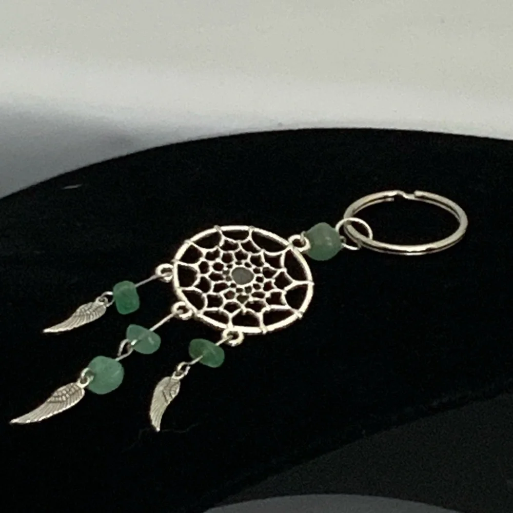 Dream Catcher Keyring Boho Native American Feathers Sea Glass Greens Silver Gift